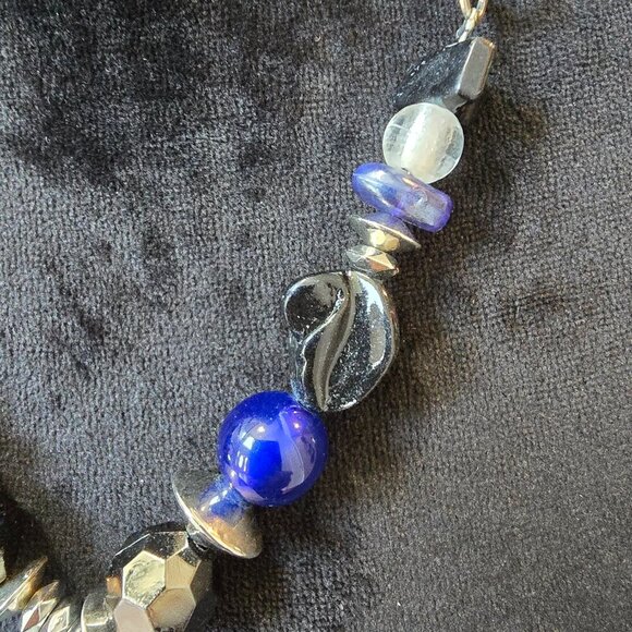 Womens Blue Swirls Circle Stack Pendant Necklace Jewelry with Lobster Clasp - Picture 6 of 8